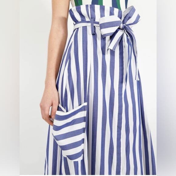 WHIT A-Line Tie Belt Pockets Midi Skirt Architectural Artsy Preppy Stripe Size 4 - Picture 14 of 15